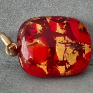 Fire Red Venitian Mutano Glass With Gold Leaf Pendant